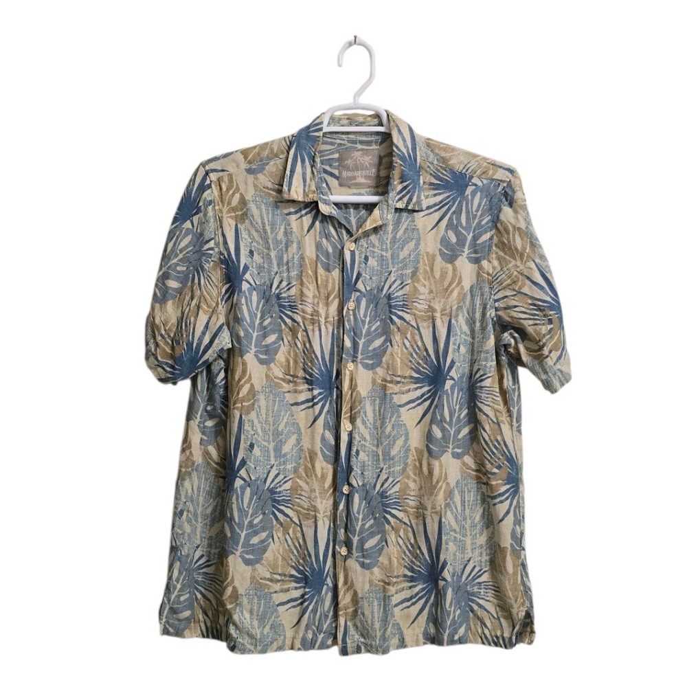 Margaritaville Floral Tropical Linen Silk Short Sleeve Casual Button Down Sz XL